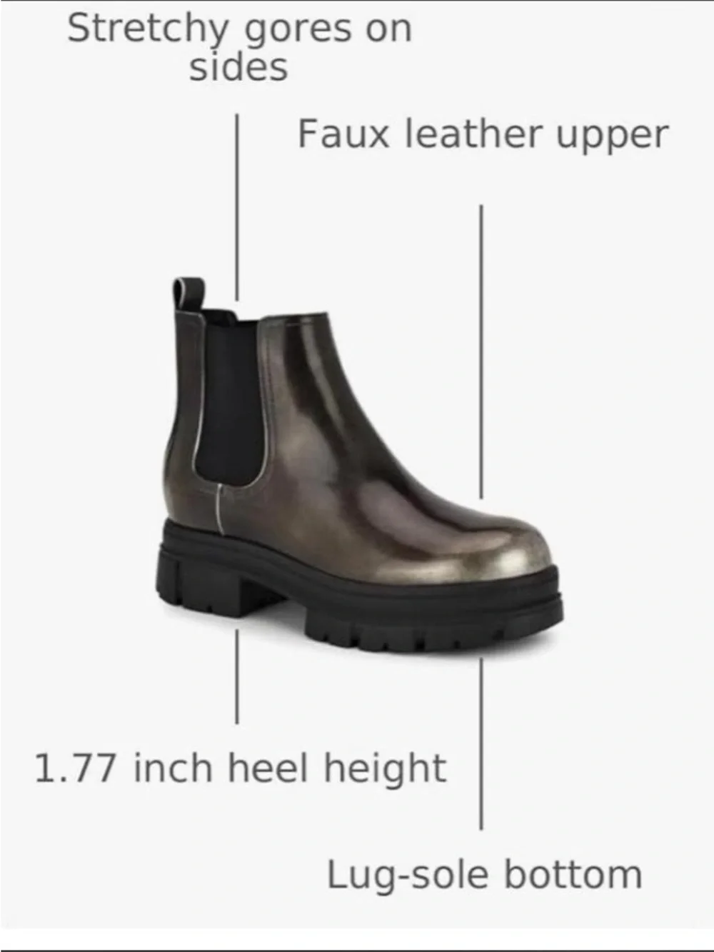 Chelsea Lug Boot in Metallic Gunmetal Women Nine West Women's Kimma